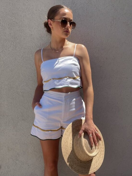 ANTONIO MELANI Pants - Antonio Melani x The Nat Note Zoe SET 10 Scalloped High Waisted Shorts Top NEW